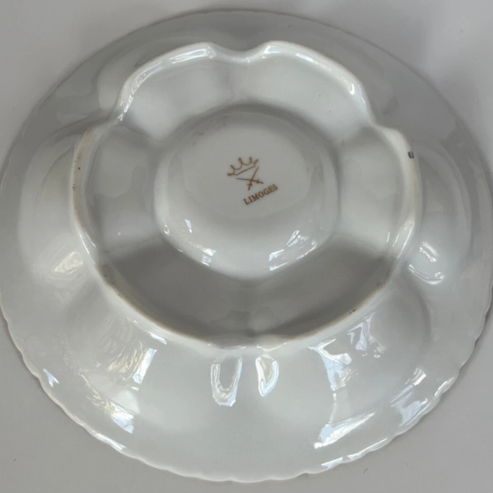 Limoges Blue and Cream Heart Ceramic Oyster Plate with Gold Trim - Picture 7 of 7